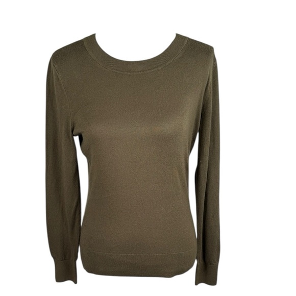 Quince Sweaters - Quince Olive Green Knit Organic Cotton Long Sleeve Crewneck Sweater Size XS